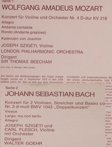 Mozart,Wolfgang Amadeus: Violinkonzert Nr.4,kv218 / BWV 1043, Dacapo (C 053-01 364), D Typ: LP Best.-Nr.: L4355 Preis: 7,50 Euro