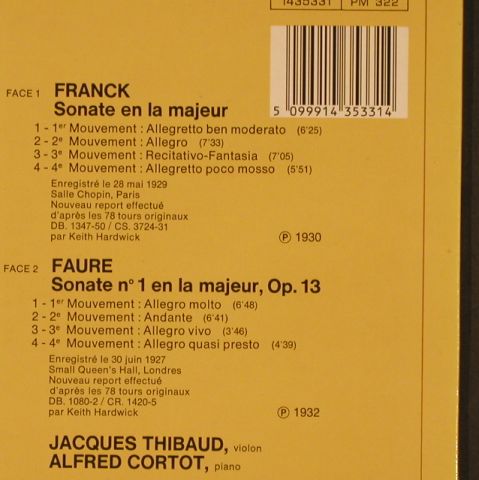 Franck,Cesar /  Faure: Sonate en la majeur/Sonaze n°1, EMI (1435331), F Typ: LP Best.-Nr.: L4409 Preis: 20,00 Euro