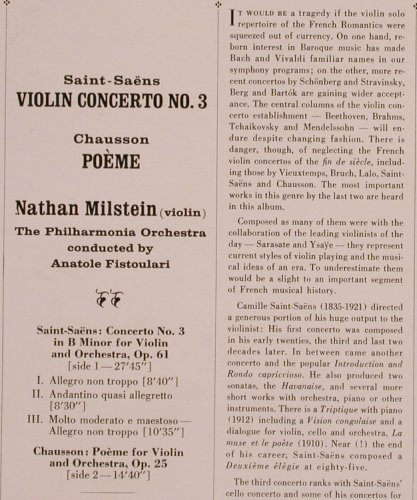 Saint-Saens,Camille / Chausson: Concerto No.3 b-minor / Poeme, Angel (S 36005), US,vg+/m- Typ: LP Best.-Nr.: L4465 Preis: 5,00 Euro