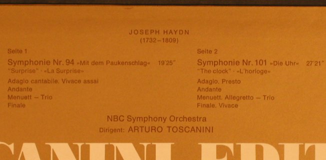 Haydn,Joseph: Sinfonien Nr.94 & 101, Promo-Stol, RCA Toscanini Ed. (AT 120), D, 1960 Typ: LP Best.-Nr.: L4482 Preis: 5,00 Euro