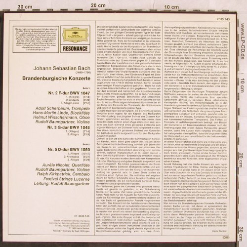 Bach,Johann Sebastian: Brandenburgische Konzerte 2,3,5, D.Gr. Resonance (2535 143), D, 1987 Typ: LP Best.-Nr.: L4525 Preis: 6,00 Euro