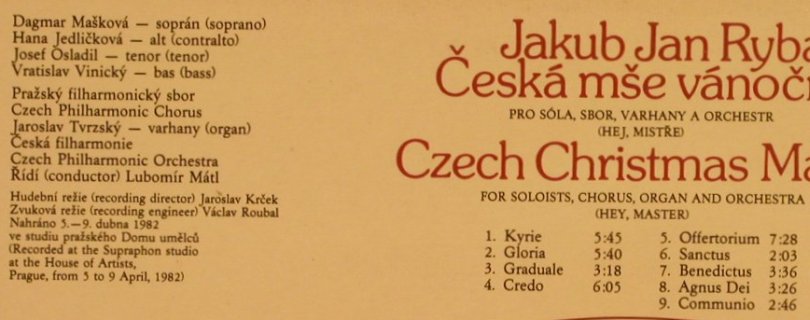 Ryba,Jakub Jan: Ceska Mse Vanocni, Supraphon(1112 3144 ZA), CZ, 1983 - LP - L4529 - 5,00 Euro