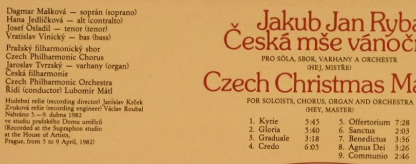 Ryba,Jakub Jan: Ceska Mse Vanocni, Supraphon (1112 3144 ZA), CZ, 1983 Typ: LP Best.-Nr.: L4529 Preis: 5,00 Euro