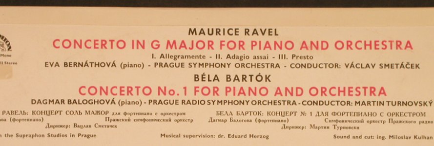 Ravel,Maurice / Bartok: Concerto for Piano/Concert No1,pian, Supraphon(SUA ST 50602), CZ,vg+,m-, 1964 - LP - L4535 - 6,00 Euro