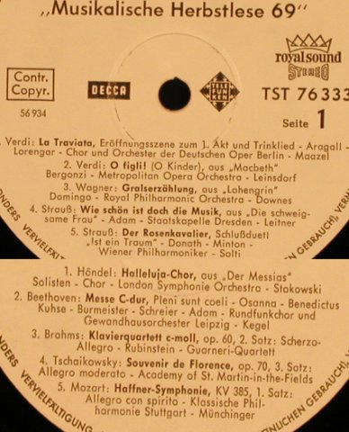 V.A.Musikalische Herbstlese 69: Verdi...Wagner, 10 Tr.Musterplatte, Decca(TST 76 333), D, 1969 - LP - L4541 - 3,00 Euro