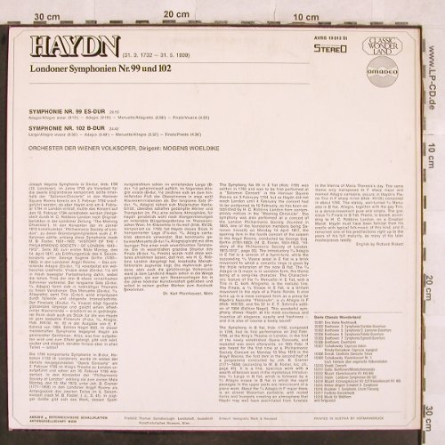Haydn,Joseph: Sinfonien Nr.99 & 102, Amadeo (AVRS 19 013 St), A, 1973 Typ: LP Best.-Nr.: L4663 Preis: 5,00 Euro