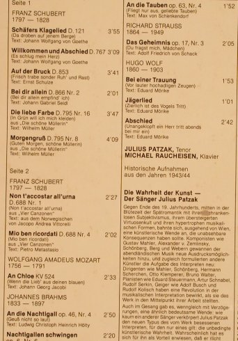Patzak,Julius: Ein Liederabend - 2.Folge, Acanta (BB 23.101), D, 1979 Typ: LP Best.-Nr.: L4664 Preis: 5,00 Euro