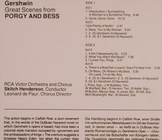 Gershwin,George: Porgy and Bess-Great Scenes(1963), RCA (GL 85234), D, 1986 Typ: LP Best.-Nr.: L4670 Preis: 5,00 Euro