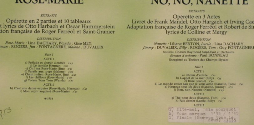 Friml,Radolphe / Youmans: Rose-Marie/No-No Nanette, m-/vg+, EMI (2 C 057-10845), F,Ri, 1954 Typ: LP Best.-Nr.: L4671 Preis: 5,00 Euro