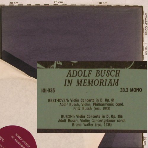 Busch,Adolf: in Memoriam, m /vg+, Recital Records(IGI 335), ,  - LP - L4699 - 17,50 Euro