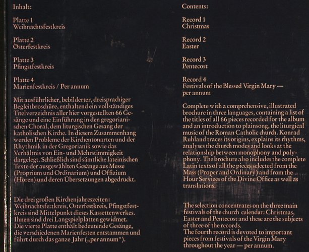 Gregorianische Gesänge: Weihnachtsfestkreis, Ostern..,Box, MPS (78 21985-2), D, FS-New, 1974 Typ: 4LP Best.-Nr.: L4721 Preis: 17,50 Euro