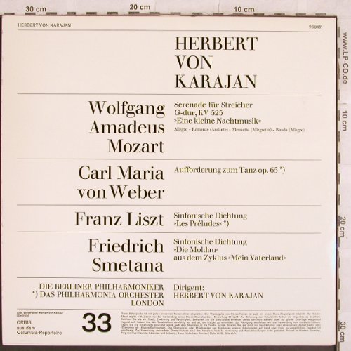 Karajan,Herbert von: Mozart/Weber/Liszt/Smetana, Orbis (76 947), D Typ: LP Best.-Nr.: L4752 Preis: 5,00 Euro