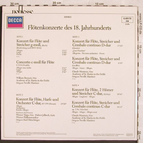 V.A.Flötenkonzerte des 18 Jahrh.: Bach, Vivaldi, Mozart, Quantz, Decca noblesse (6.48179 DM), D, 1981 Typ: 2LP Best.-Nr.: L4754 Preis: 6,00 Euro