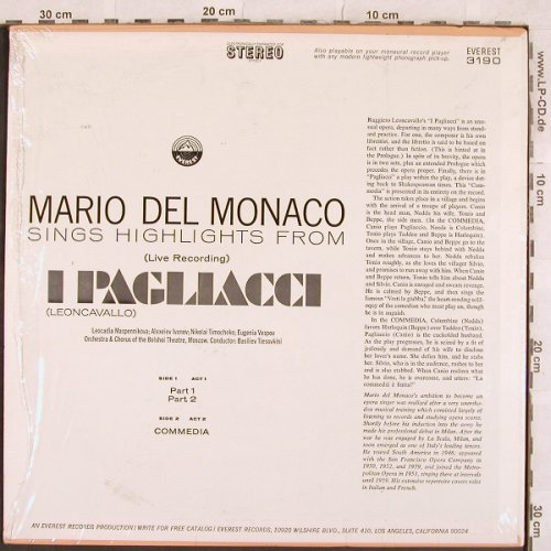 Monaco,Mario del: Highlights from I Pagliacci, Live, Everest(3190), US,  - LP - L4756 - 5,00 Euro