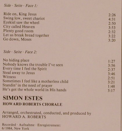 Estes,Simon: Spirituals,Foc, Philips (412 631-1), NL, Co, 1984 Typ: LP Best.-Nr.: L4895 Preis: 4,00 Euro