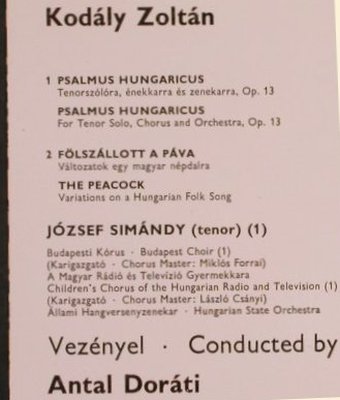 Kodaly,Zoltan: Psalmus Hungaricus/Peacock Variatio, Hungaroton (LPX 11392), H Typ: LP Best.-Nr.: L4951 Preis: 5,00 Euro
