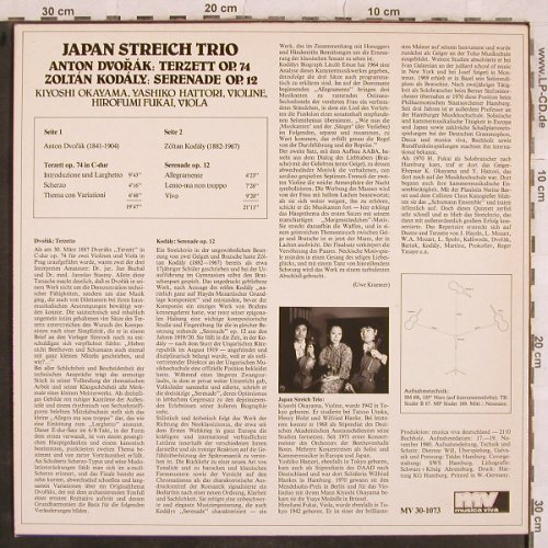 Dvorak,Anton / Zoltan Kodaly: Terzett op.74 / Serenade op.12, Musica Viva (MV 30-1073), D, 1981 Typ: LP Best.-Nr.: L4995 Preis: 6,00 Euro
