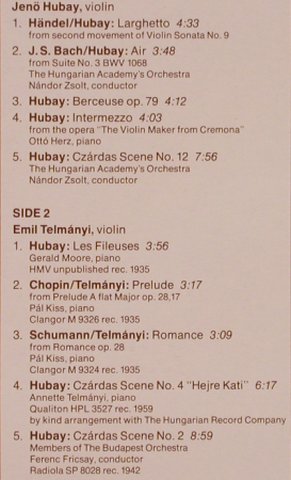 Hubay,Jenö: and his pupil Emil Telmanyi, Dana Cord (DACO 150), DK, m /vg+, 1982 Typ: LP Best.-Nr.: L4999 Preis: 7,50 Euro