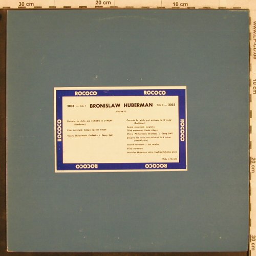 Huberman,Bronislaw: Volume 5 -Beethoven:Conc.f.Violin&O, Rococo Records (2033), CDN Typ: LP Best.-Nr.: L5003 Preis: 12,50 Euro