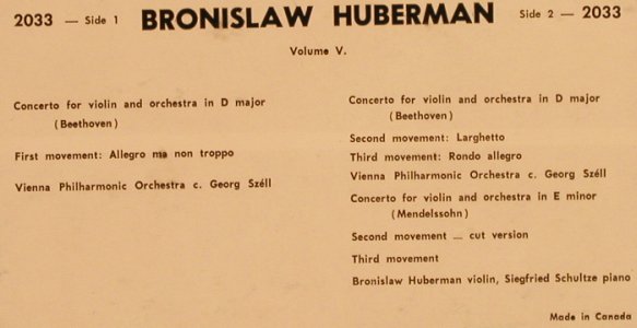 Huberman,Bronislaw: Volume 5 -Beethoven:Conc.f.Violin&O, Rococo Records(2033), CDN,  - LP - L5003 - 12,50 Euro