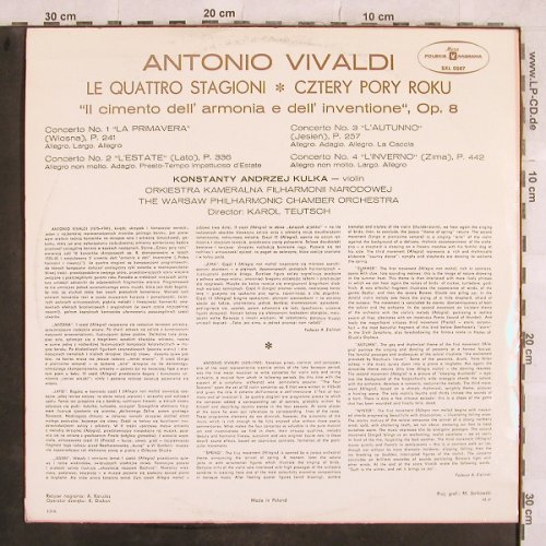 Vivaldi,Antonio: Le Quattro Stagioni,op.8 Nos.1-4, Polskie Nagrania (SX 0587), PL, 1969 Typ: LP Best.-Nr.: L5019 Preis: 6,00 Euro