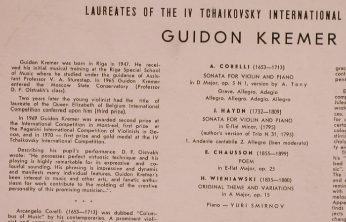Kremer,Gidon: Violin Concertos, vg+/m-, Melodia (33CM 02035--6), UDSSR Typ: LP Best.-Nr.: L5026 Preis: 14,00 Euro