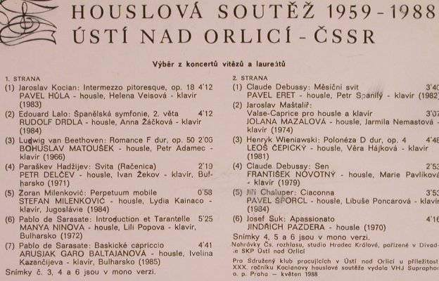 V.A.Kocianova Houslova Soutez: 1959-1988 - Usti Nad Orlici-CSSR, Supraphon (11 0327-1 111), CZ, 1988 Typ: LP Best.-Nr.: L5111 Preis: 9,00 Euro