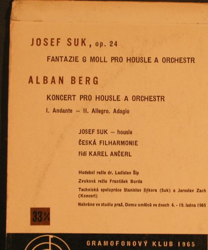 Suk,Josef / Alban Berg: Fantazie G Moll Pro Housle a Orch., Supraphon(DV 6163), CZ,vg+/vg+, 1965 - LP - L5180 - 7,50 Euro