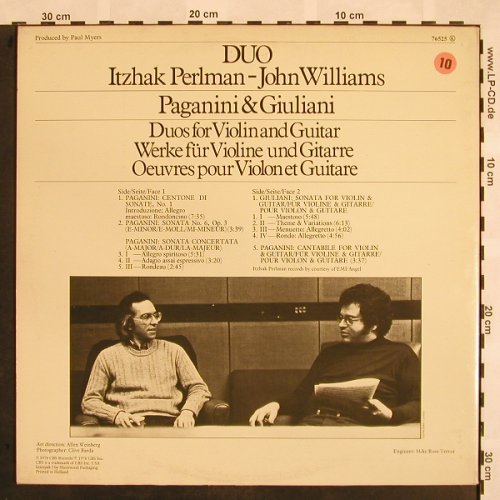 Perlman,Itzhak & John Williams: Duo- Paganini & Giuliani, CBS (CBS 76 525), NL,Foc, 1976 Typ: LP Best.-Nr.: L5186 Preis: 7,50 Euro