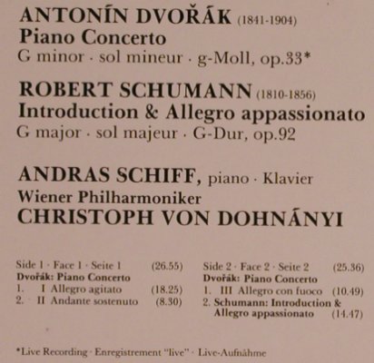 Dvorak,Antonin / Schumann: Piano Concerto/Introduciton&Allegro, Decca (417 802-1), D, 1988 Typ: LP Best.-Nr.: L5312 Preis: 6,00 Euro