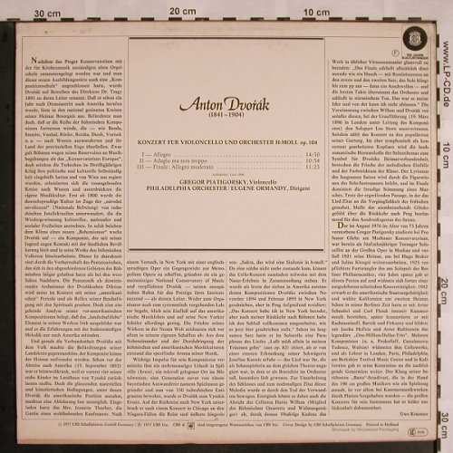 Dvorak,Anton: Konzert f. Violoncello h-moll op144, CBS, m /vg+ (CBS 61 778), NL, Mono, 1977 Typ: LP Best.-Nr.: L5315 Preis: 7,50 Euro