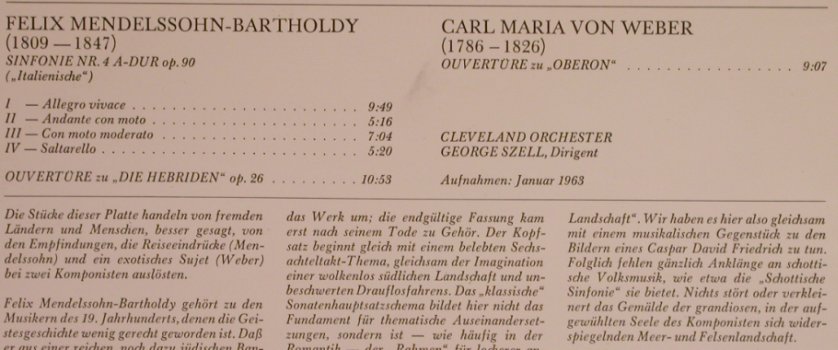 Mendelssohn Bartholdy,Felix/Weber: Sinfonie Nr.4,op.90/Oberon-Ouvert., CBS(CBS 61 019), NL, 1974 - LP - L5323 - 6,00 Euro