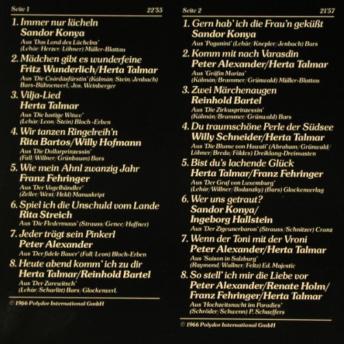 V.A.Das Grosse Operetten: Wunschkonzert 2,Konya...Alexander, Polydor (2416 176), D, Ri, 1966 Typ: LP Best.-Nr.: L5366 Preis: 4,00 Euro