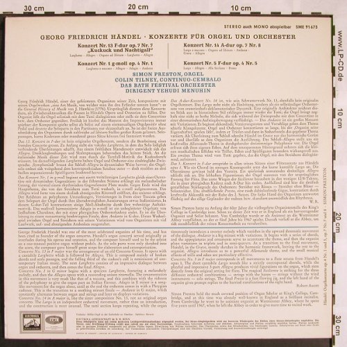 Händel,Georg Friedrich: Konzert f.Orgel und Orch.Nr.7,1,8,5, EMI Electrola(SME 91 673), D,  - LP - L5380 - 9,00 Euro