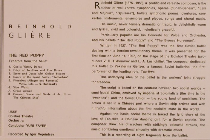 Gliere,Reinhold: Red Poppy, excerpts from Ballet, Melodia(C 0521--2), UDSSR,  - LP - L5389 - 7,50 Euro