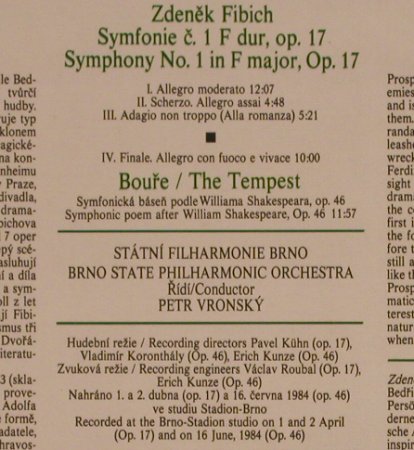 Fibich,Zdenek: Symphony No.1,Boure/The Tempest, Supraphon(1110 3637 G), CZ, 1985 - LP - L5402 - 9,00 Euro