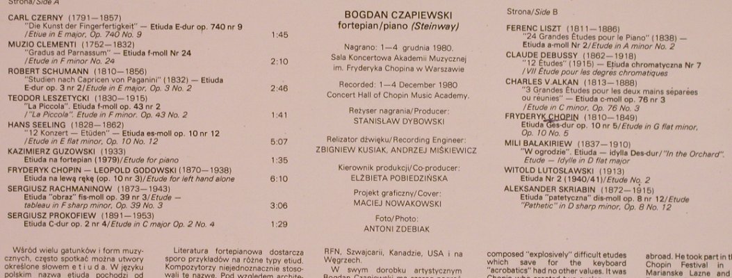 Czapiewaki,Bogdan: Antolologia etiudy fortepianowei, Wifon(LP-054), PL, 1988 - LP - L5416 - 9,00 Euro