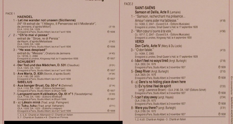 Anderson,Mariah: Airs d'Operas,Lieder et Spirituals, EMI References(2900161), F,  - LP - L5489 - 9,00 Euro