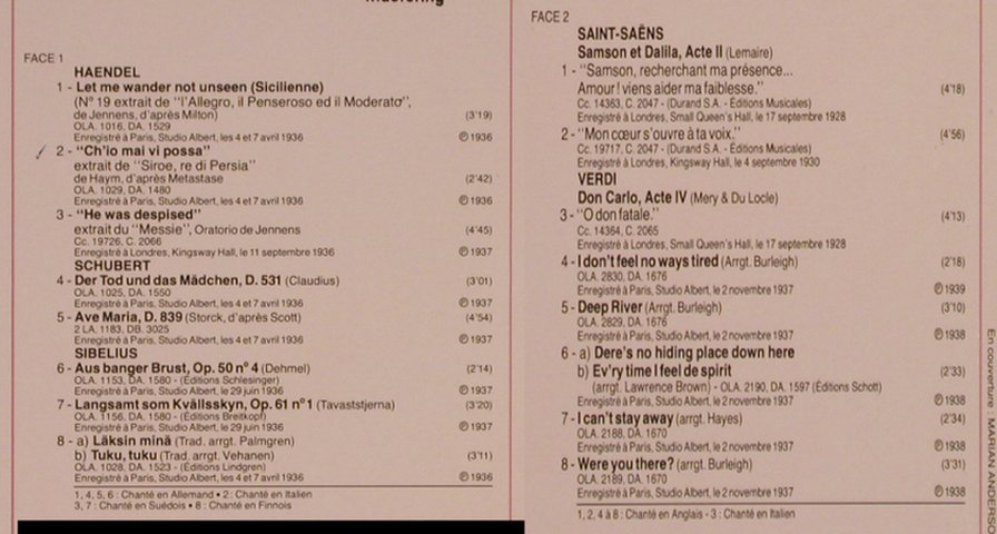 Anderson,Mariah: Airs d'Operas,Lieder et Spirituals, EMI References (2900161), F Typ: LP Best.-Nr.: L5489 Preis: 9,00 Euro