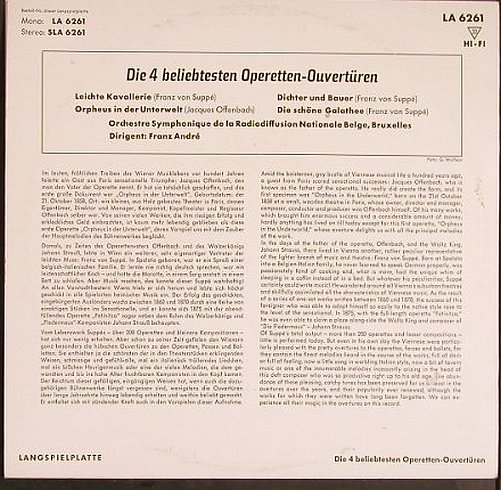 Suppe,Franz von/Offenbach: Die 4 beliebtsten Operetten-Ouvertü, Telefunken(LA 6261), D,  - 10inch - L5510 - 4,00 Euro