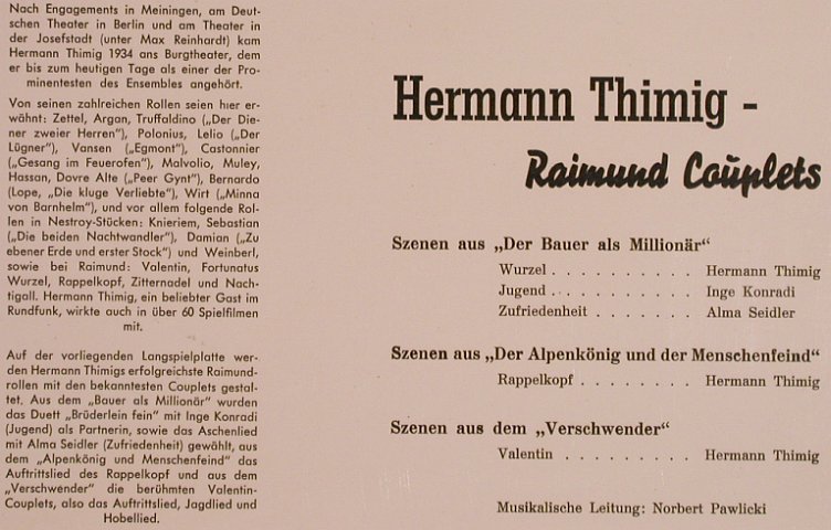 Thimig,Hermann: Couplets von Ferd.Raimund, Amadeo(AVRS 2023), A,  - 10inch - L5520 - 9,00 Euro