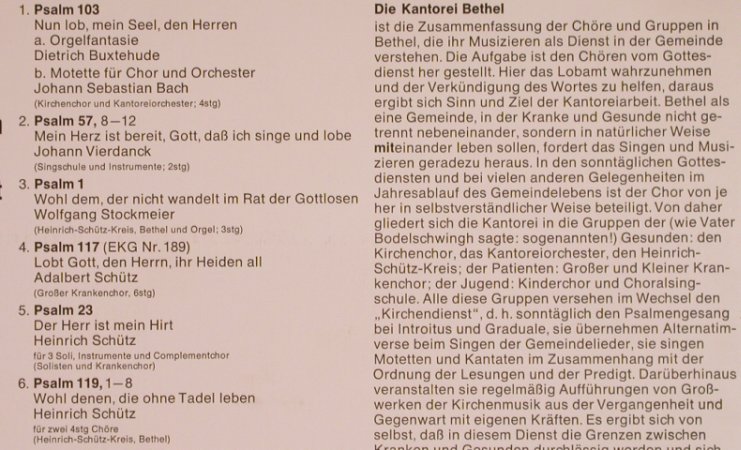 Kantorei Bethel: ...und mit Psalmen,  (KB 1000), D Typ: LP Best.-Nr.: L5537 Preis: 9,00 Euro