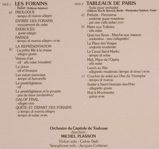 Sauguet,Henri: Les Forains/Tableaux de Paris, La Voix De Son Maitre (C 069-16220), F, 1978 Typ: LP Best.-Nr.: L5624 Preis: 12,50 Euro