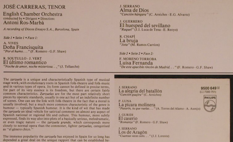 Carreras,Jose: Zarzuela-sings Spanish Arias, Philips(9500 649), NL, 1979 - LP - L5695 - 6,00 Euro