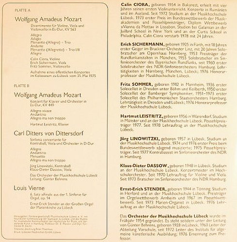 V.A.Musikhochschule Lübeck: Mozart,von Dittersdorf,Louis Vierne, Musikh. Lbeck(), D, Foc,  - 2LP - L5701 - 9,00 Euro