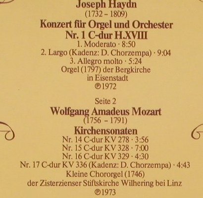 Haydn,Joseph / Mozart: Konzert f.Orgel&Orch.Nr.1/Kirchenso, Philips (6558 010), D, 1973 Typ: LP Best.-Nr.: L5705 Preis: 6,00 Euro