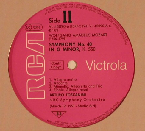 Mozart,Wolfgang Amadeus: Symphony No. 40 in g-minor No.41, RCA Victrola,FLC (VL 45090-6), D, Ri Typ: LP Best.-Nr.: L5714 Preis: 7,50 Euro