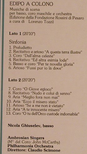 Rossini,Gioacchino: Epido A Colono, Musiche di Scena, Italia/Fonit Cetra (ITL 70054), I, 1978 Typ: LP Best.-Nr.: L5758 Preis: 7,50 Euro