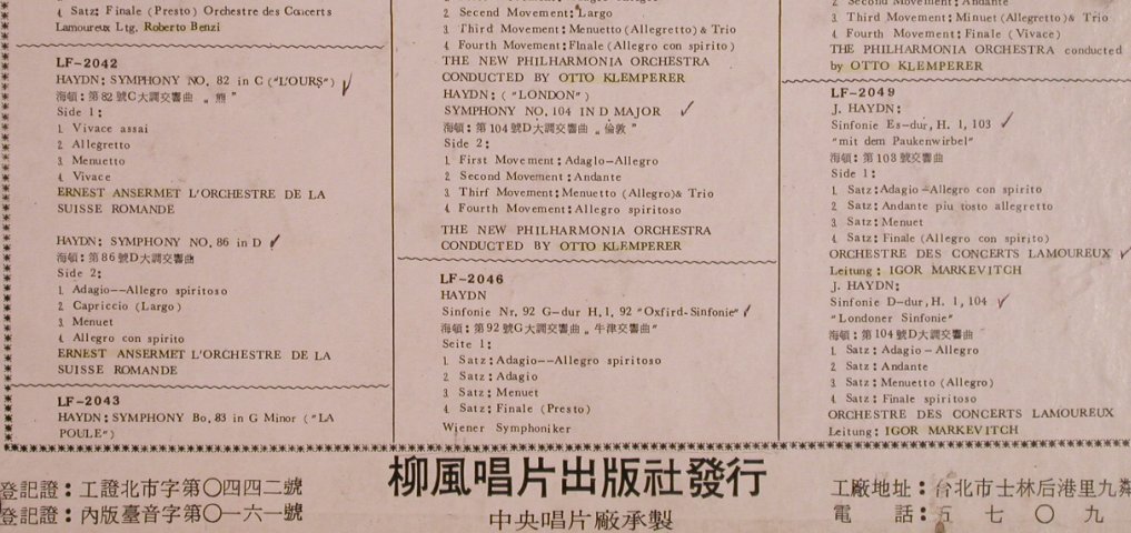 Haydn,Joseph: Symphony, Box, m-/vg+,NoBooklet, Lyou Feng Record (LF-2040-2049),  Typ: 10LP Best.-Nr.: L5820 Preis: 15,00 Euro