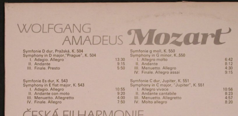 Mozart,Wolfgang Amadeus: Symphonies Nos.38-41, Foc, Supraphon (1110 4051-52 ZA), CZ, 1983 Typ: 2LP Best.-Nr.: L5902 Preis: 12,50 Euro